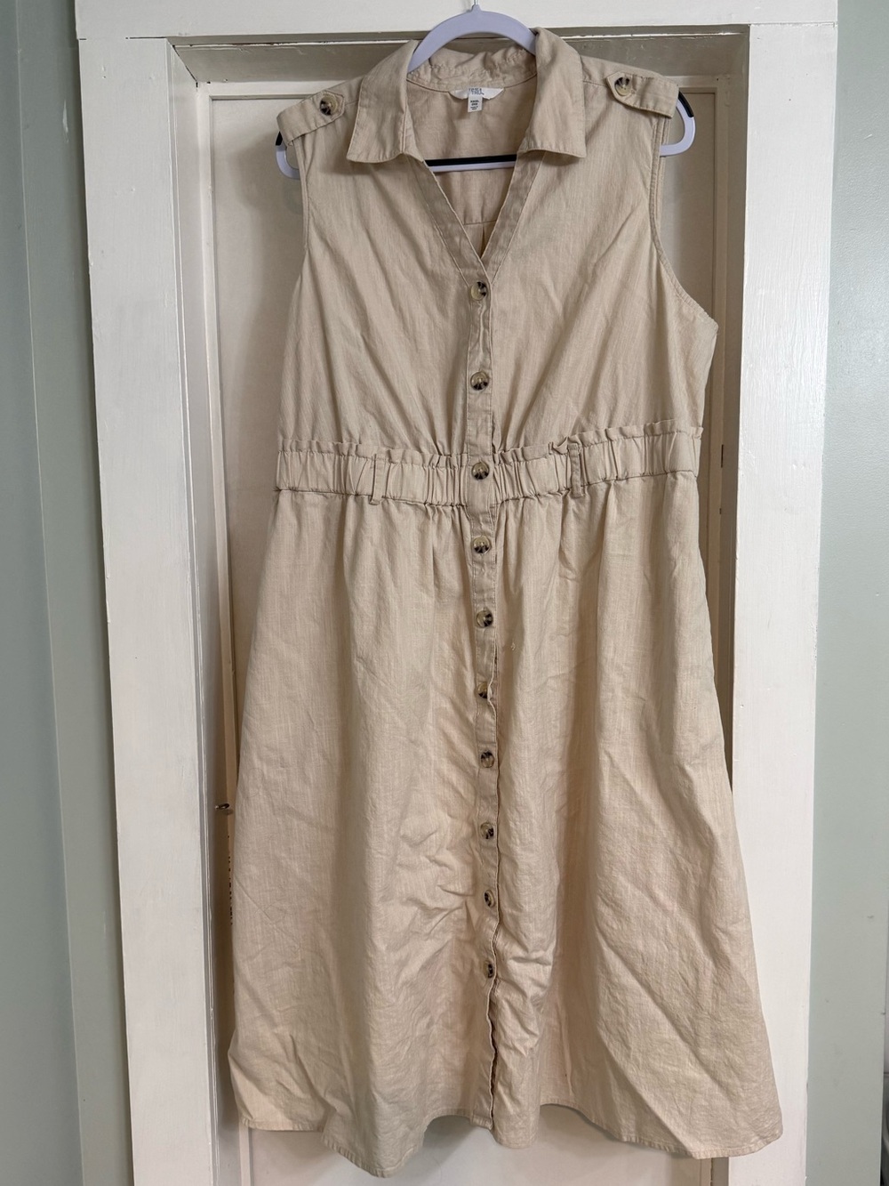 Time and Tru Sleeveless Button-Front Beige Midi Dress